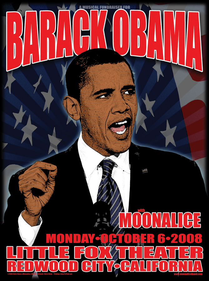 M118 › 10/6/08 Little Fox Theater, Redwood City, CA poster by Chris Shaw - A Musical Fundraiser for Barack Obama