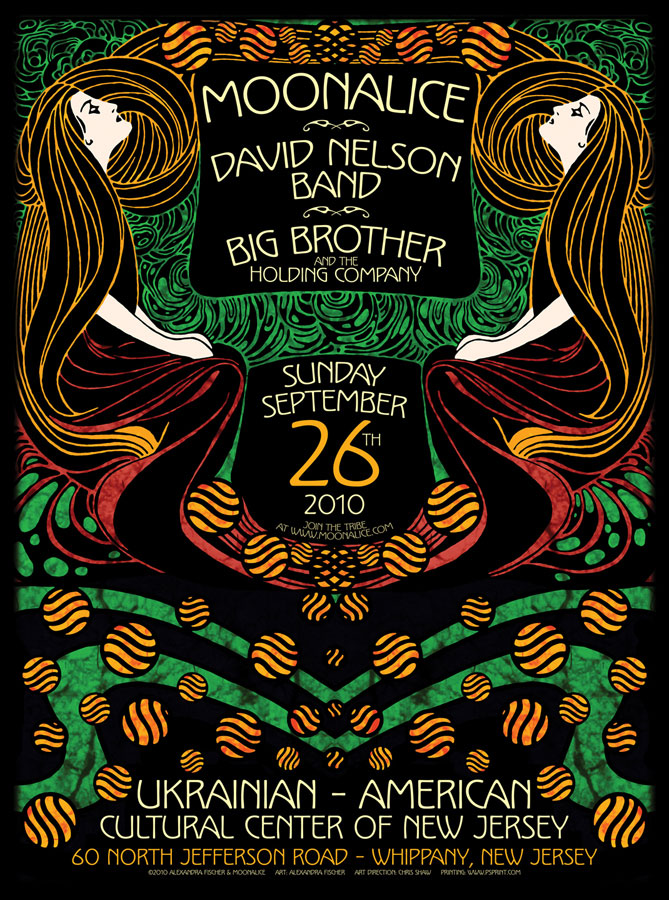 M323 › 9/26/10 Ukrainian-American Cul­tural Cen­ter, Whip­pany, NJ poster by Alexandra Fischer with David Nelson Band and Big Brother and the Holding Company
