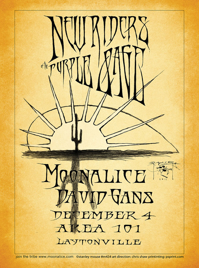M434 › 12/4/11 Area 101, Laytonville, CA poster by Stanley Mouse with New Riders of the Purple Sage and David Gans