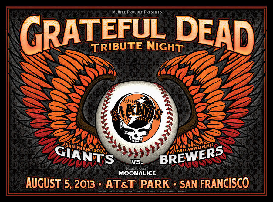 M624 › 8/5/13 Grateful Dead Tribute Night, AT&T Park, San Francisco, CA poster by Chris Shaw