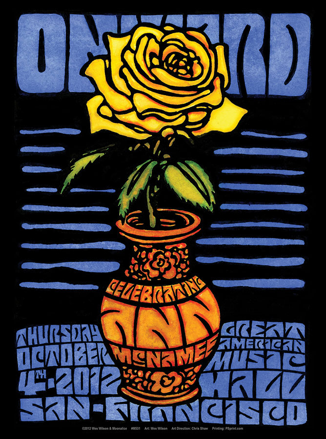 M531 › 10/4/12 Onward: A Celebration of Ann McNamee's Musical Life at Great American Music Hall, San Francisco, CA poster by Wes Wilson