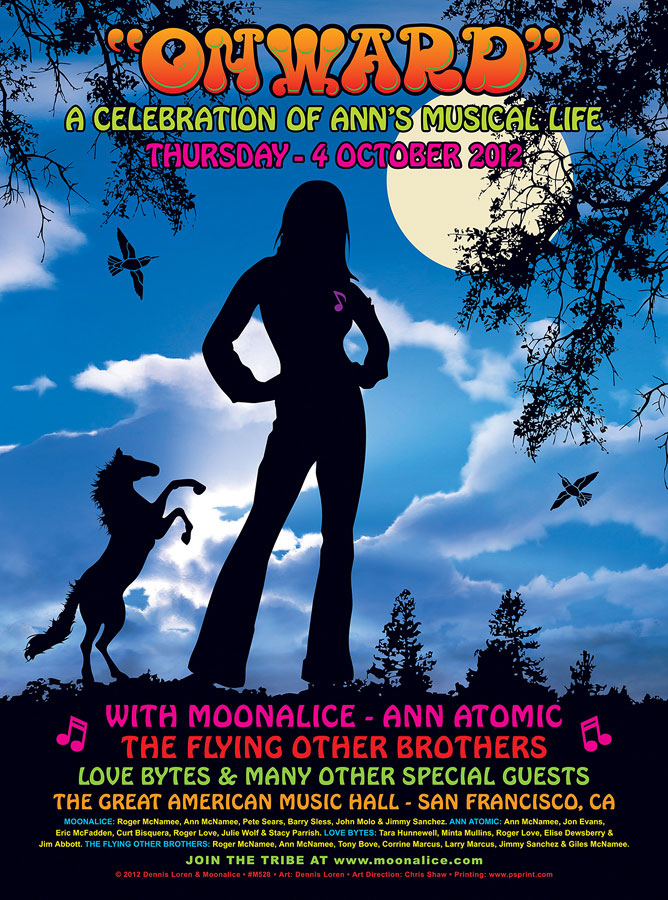 M528 › 10/4/12 Onward: A Celebration of Ann McNamee's Musical Life at Great American Music Hall, San Francisco, CA poster by Dennis Loren