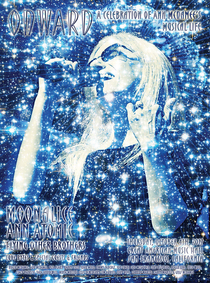 M532 › 10/4/12 Onward: A Celebration of Ann McNamee's Musical Life at Great American Music Hall, San Francisco, CA poster by Alexandra Fischer