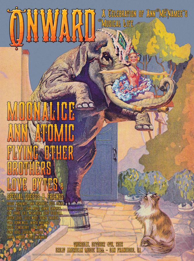 M530 › 10/4/12 Onward: A Celebration of Ann McNamee's Musical Life at Great American Music Hall, San Francisco, CA poster by Winston Smith