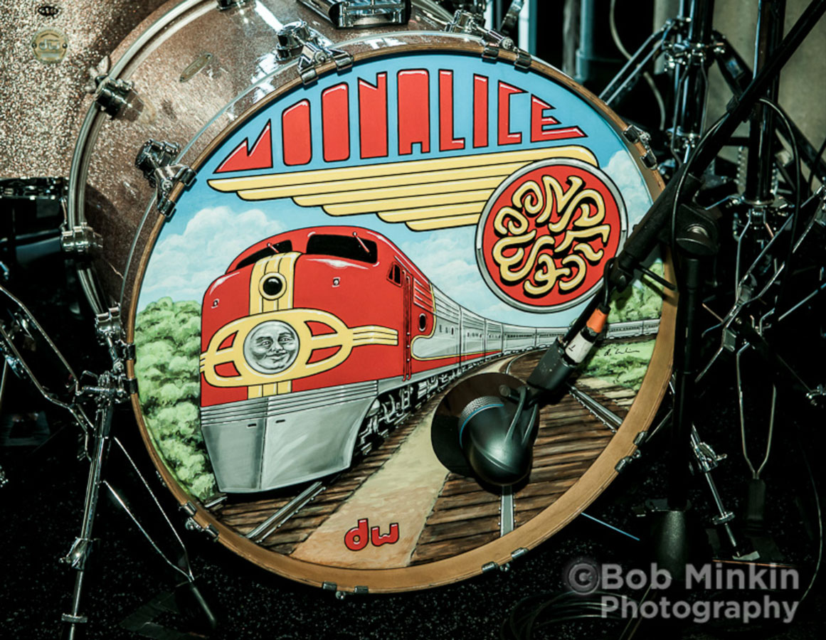 Moonalice Train Drum Head cover painted by Dennis Larkins, photo by Bob Minkin Photography