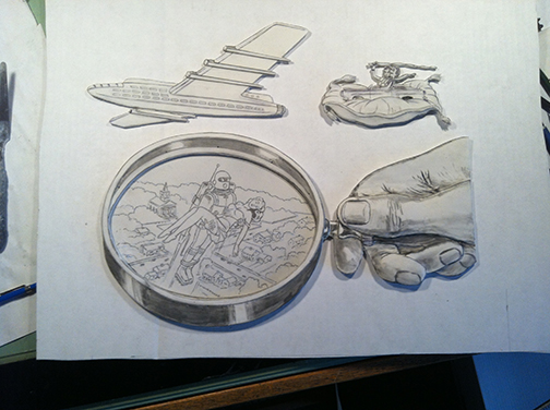 Flying High by Dennis Larkins (in progress, detail)