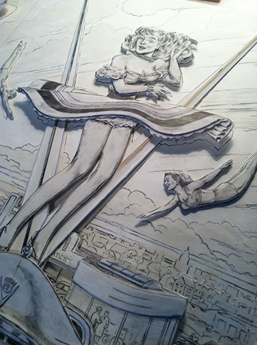 Floating Around The Fringes by Dennis Larkins (in progress close up)