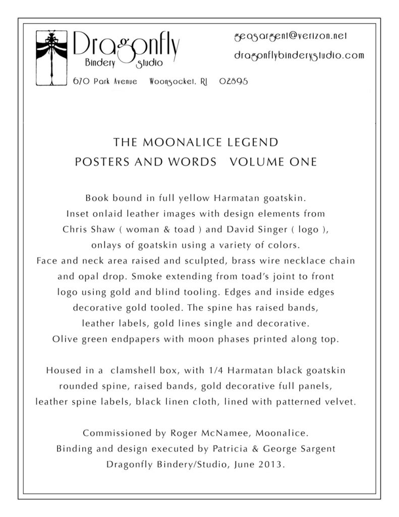 The Moonalice Legend Posters and Words: Volume One Binding and Design executed by Patricia & George Sargent