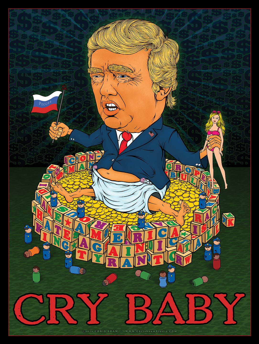 Donald Trump Cry Baby political poster by Chris Shaw, 2016