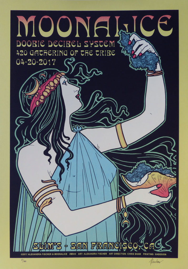 M945 › 4/20/17 420 Gathering of the Tribe, Slim's, San Francisco, CA silkscreen poster by Alexandra Fischer with Doobie Decibel System