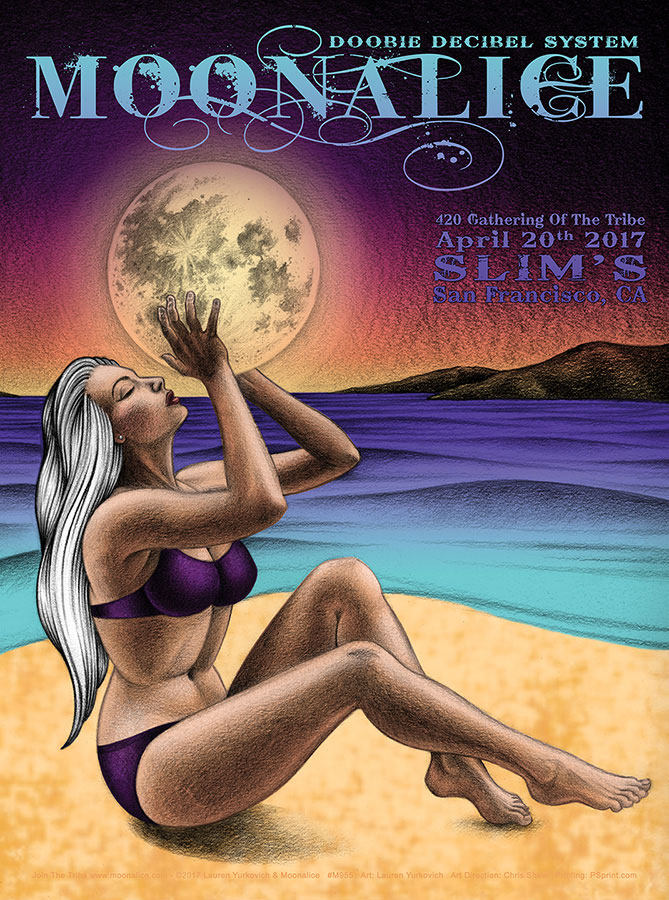 M955 › 4/20/17 420 Gathering of the Tribe, Slim's, San Francisco, CA poster by Lauren Yurkovich with Doobie Decibel System