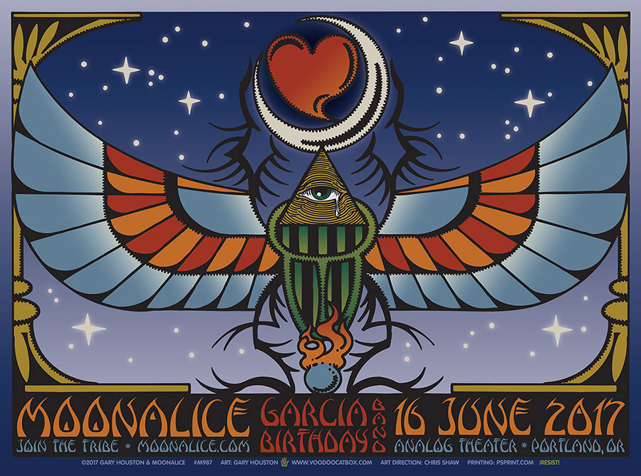 M987 › 6/16/17 Analog Theater, Portland, OR poster by Gary Houston with Garcia Birthday Band