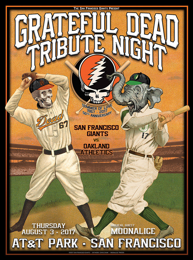 M1002 › 8/3/17 Grateful Dead Tribute Night at AT&T Park, San Francisco, CA poster by Chris Shaw