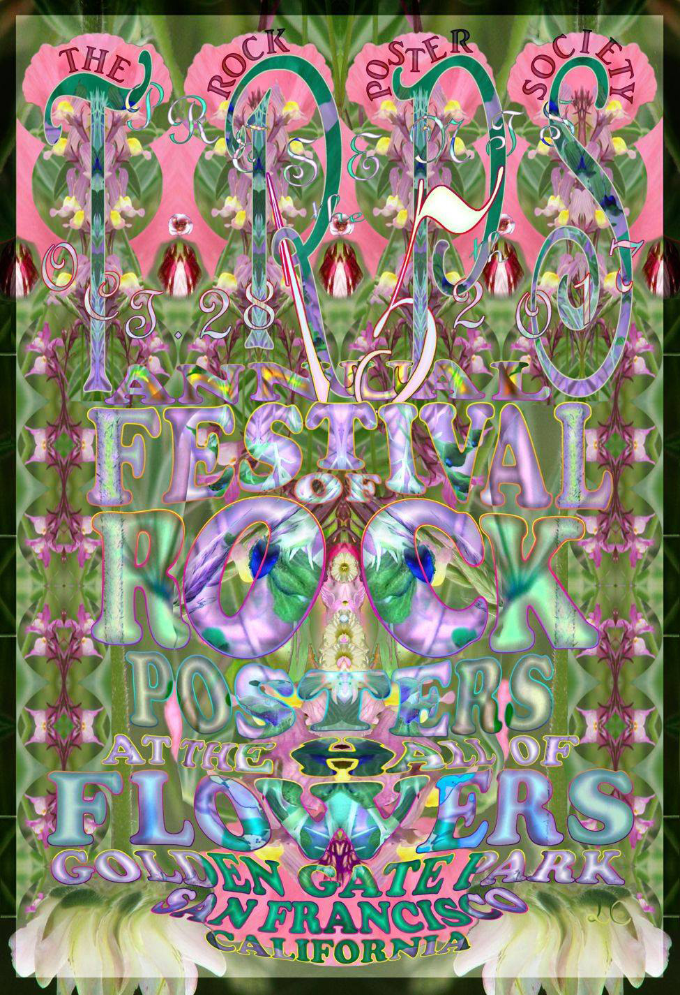 TRPS presents Festival of Rock Posters 2017 event poster by Lee Conklin on Saturday, October 28, 2017, San Francisco County Fair Building (aka Hall of Flowers) Golden Gate Park, San Francisco, CA