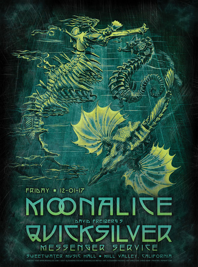 M1016 › 12/1/17 Sweetwater Music Hall, Mill Valley, CA Moonalice poster M1016 by Alexandra Fischer with David Freiberg's Quicksilver Messenger Service