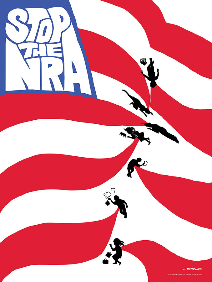 Stop the NRA double-sided political art poster by John Mavroudis, 2018.