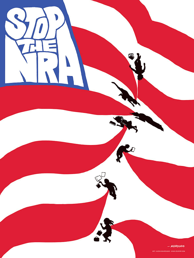 Stop the NRA double-sided political art poster by John Mavroudis, 2018.
