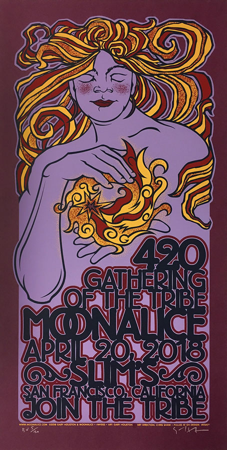 M1023 › 4/20/18 420 Gathering of the Tribe SHOW at Slim’s, San Francisco, CA silkscreen poster by Gary Houston