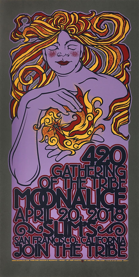 M1023 › 4/20/18 420 Gathering of the Tribe SHOW at Slim’s, San Francisco, CA silkscreen poster by Gary Houston