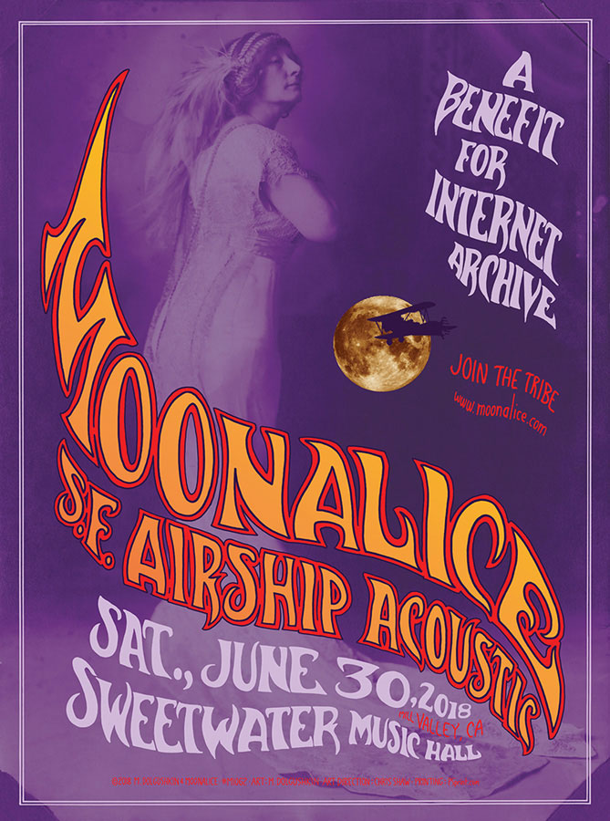 M1062 › 6/30/18 Benefit for Internet Archive at Sweetwater Music Hall, Mill Valley, CA poster by Mike Dolgushkin - with SF Airship Acoustic