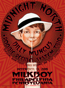 R121 › Doobie Decibel System Trio 12/13/18 Milk Boy, Philadelphia, PA poster by Chris Shaw supporting Midnight North