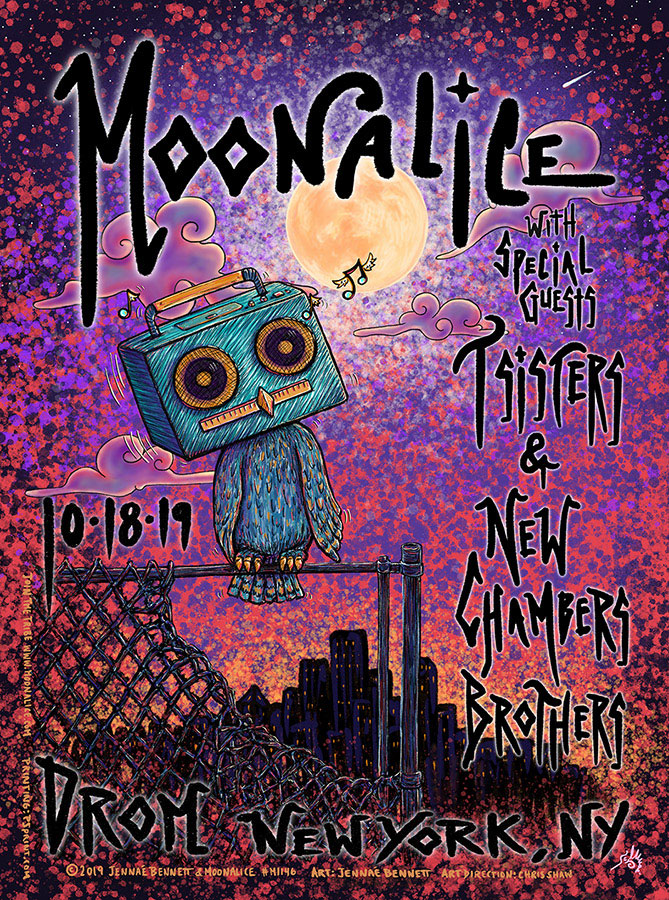 M1146 › 10/18/19 Drom, New York, NY poster by Jennaé Bennett with T Sisters, New Chambers Brothers