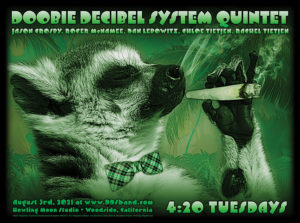 R167V › DDSQ 8/3/21 Howling Moon Studios, Woodside, California 420 Tuesdays show poster by Alexandra Fischer