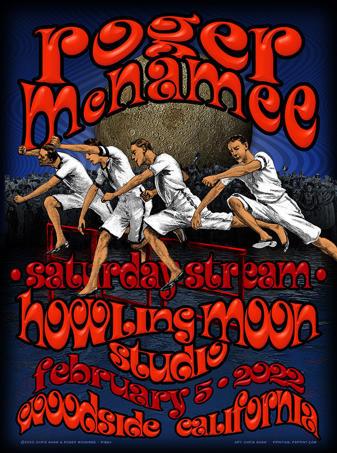 R186V › Roger McNamee 2/5/22 Saturday Stream, Howling Moon Studio, Woodside, California poster by Chris Shaw