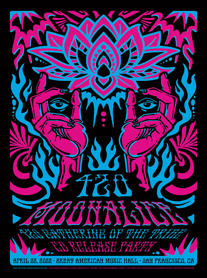 M1269 › Moonalice 4/22/22 Great American Music Hall, San Francisco, CA poster by Gregg Gordon of GIGART
