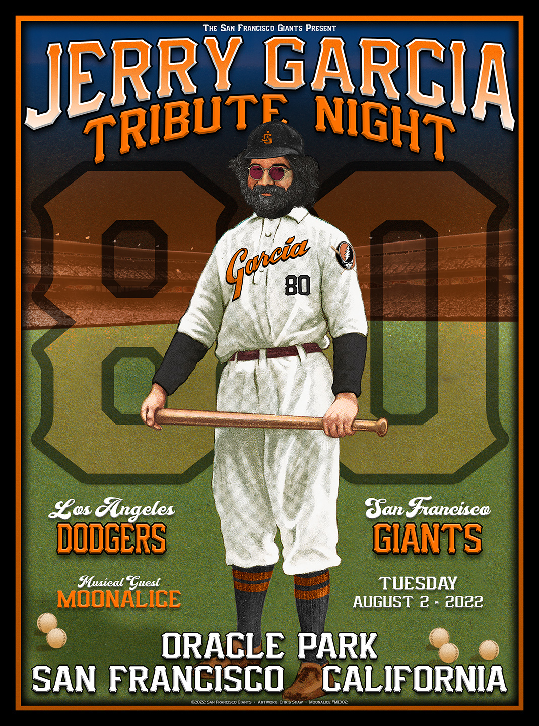 M1302 › Moonalice 8/2/22 , SF Giants Jerry Day, San Francisco, California poster by Chris Shaw