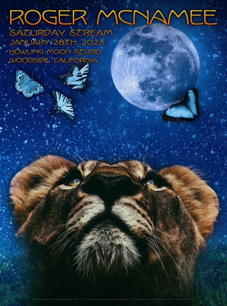 R214V › Roger McNamee 1/28/23 Saturday Stream, Howling Moon Studio, Woodside, California poster by Alexandra Fischer