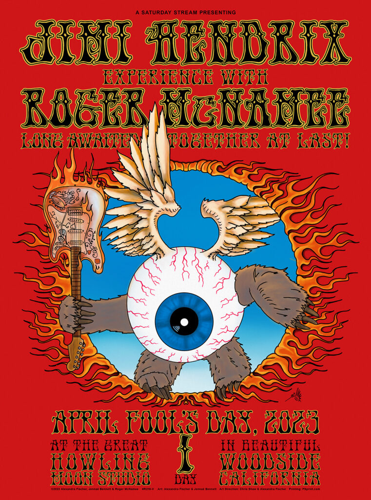 R216V › Roger McNamee 4/01/23 Saturday Stream, Howling Moon Studio, Woodside, California poster by Jennaé Bennett and Alexandra Fischer
