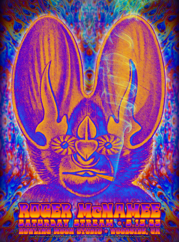R220V › Roger McNamee 5/13/23 Saturday Stream, Howling Moon Studio, Woodside, California poster by Alexandra Fischer