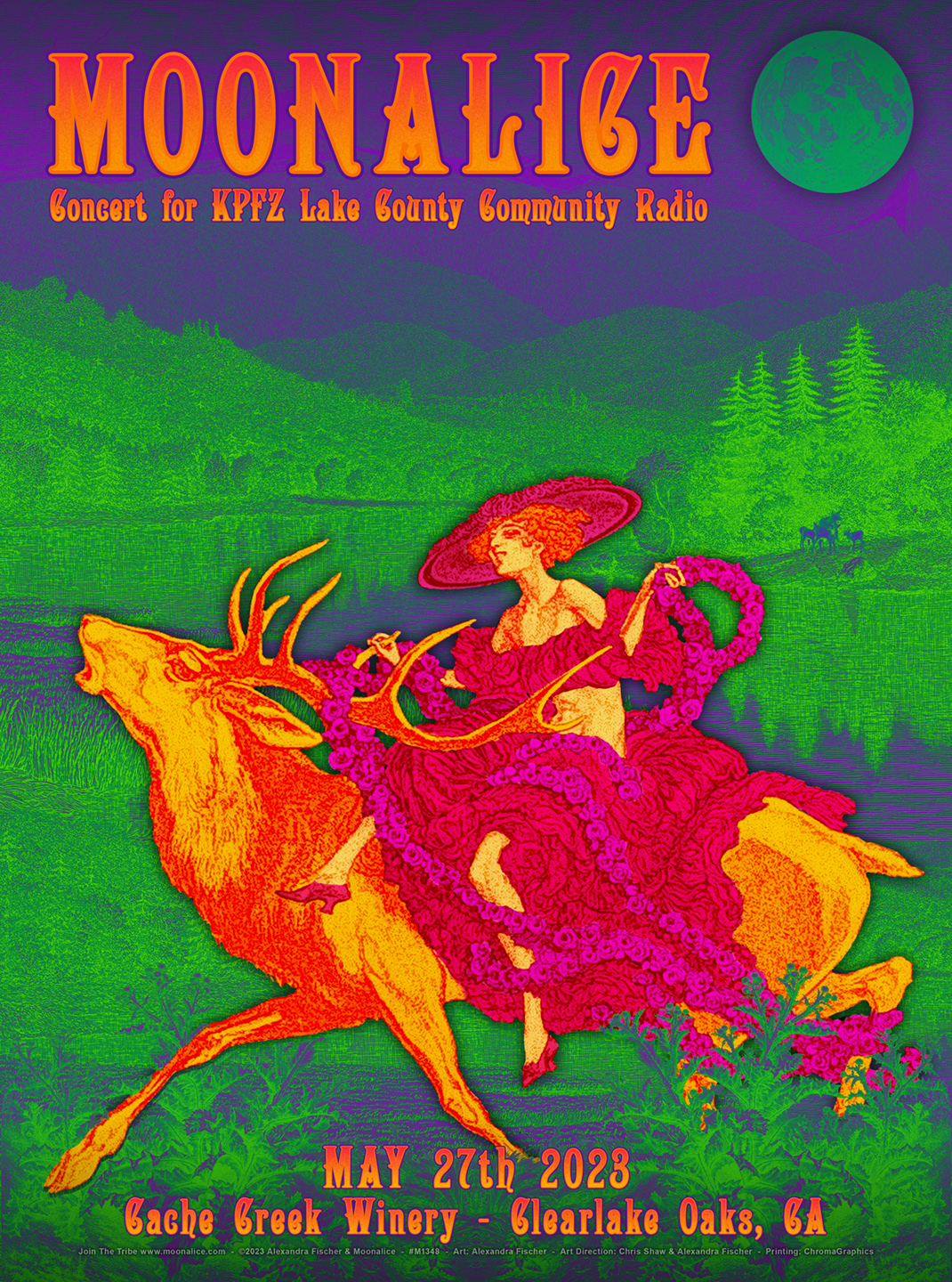 M1348 › Moonalice 5/27/23, Concert for KPFZ @ Cache Creek Winery, Clearlake Oaks, CA poster by Alexandra Fischer