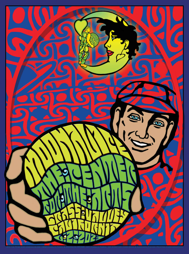 M1349 › Moonalice 6/2/23, The Center for the Arts, Grass Valley, CA poster by Carolyn Ferris